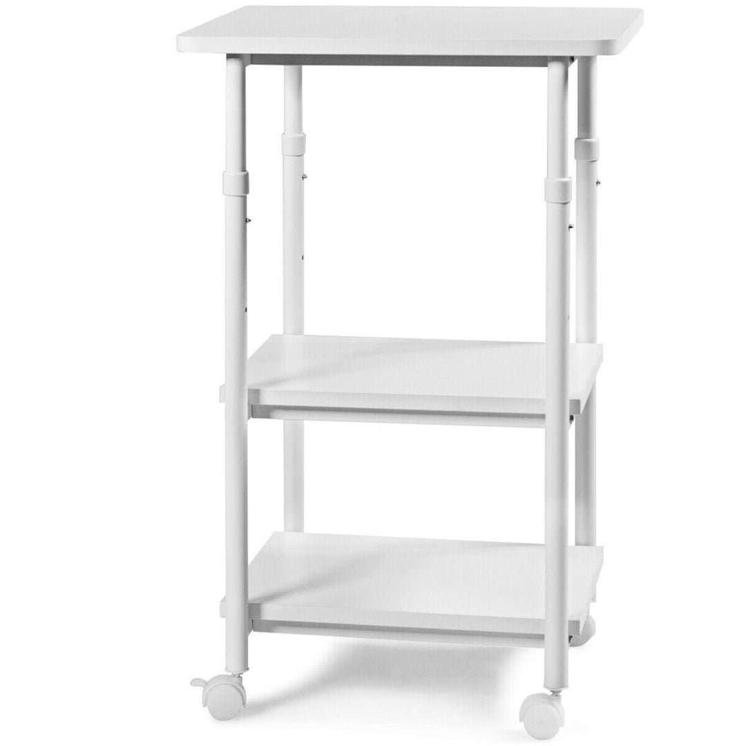 3-Tier Rolling Adjustable Printer Cart Machine Stand Storage Rack White Image 6