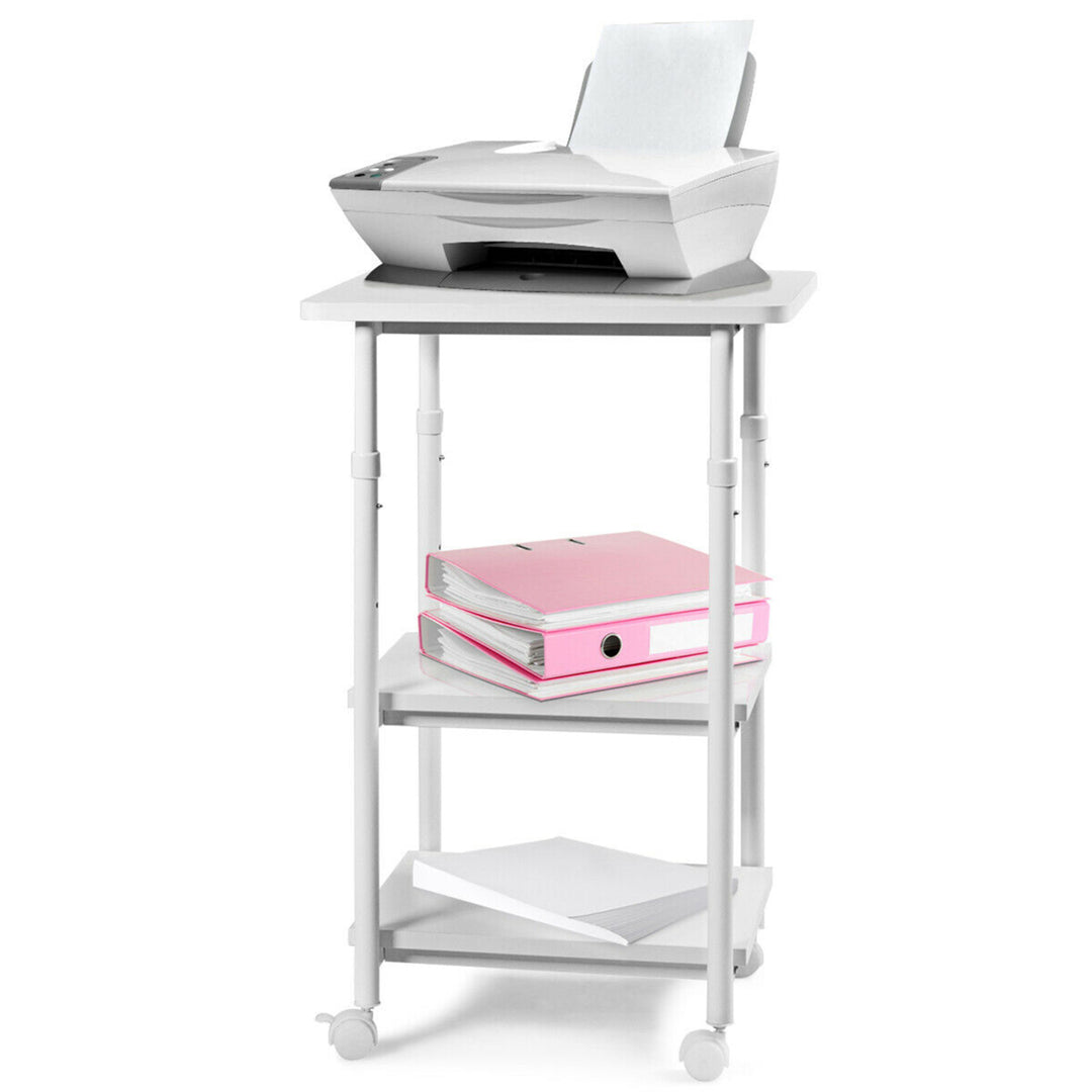 3-Tier Rolling Adjustable Printer Cart Machine Stand Storage Rack White Image 7