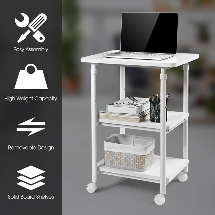 3-Tier Rolling Adjustable Printer Cart Machine Stand Storage Rack White Image 8