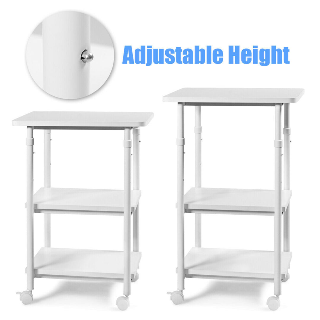 3-Tier Rolling Adjustable Printer Cart Machine Stand Storage Rack White Image 9