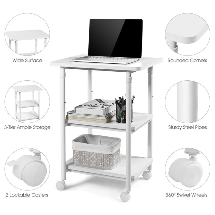 3-Tier Rolling Adjustable Printer Cart Machine Stand Storage Rack White Image 10