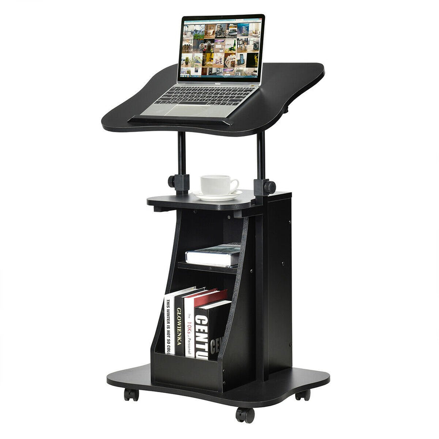 Sit-to-Stand Laptop Desk Cart Rolling Mobile Height Adjustable w/ Storage Black Image 1