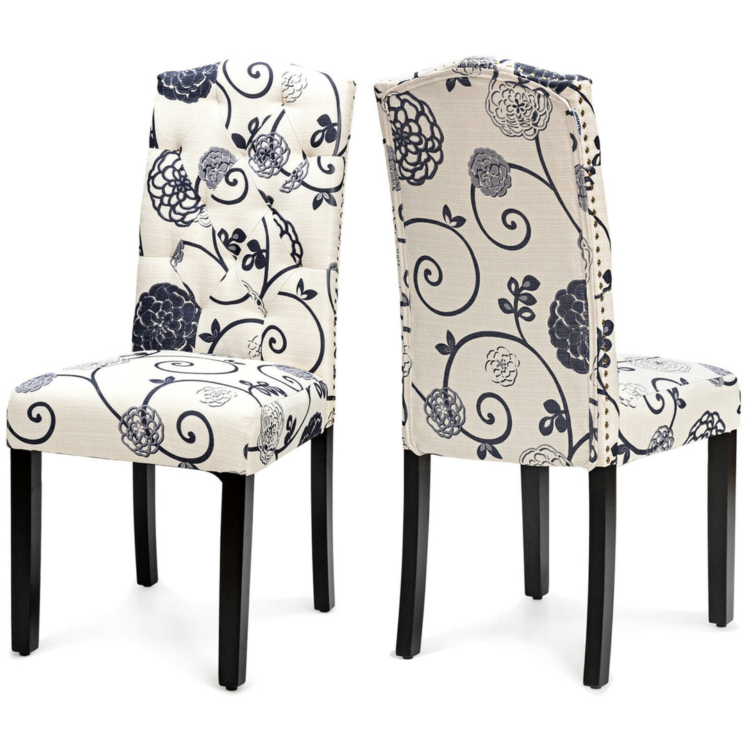 Set of 2 Tufted Dining Chair Upholstered Nailhead Trim Rubber Wooden Leg Image 1