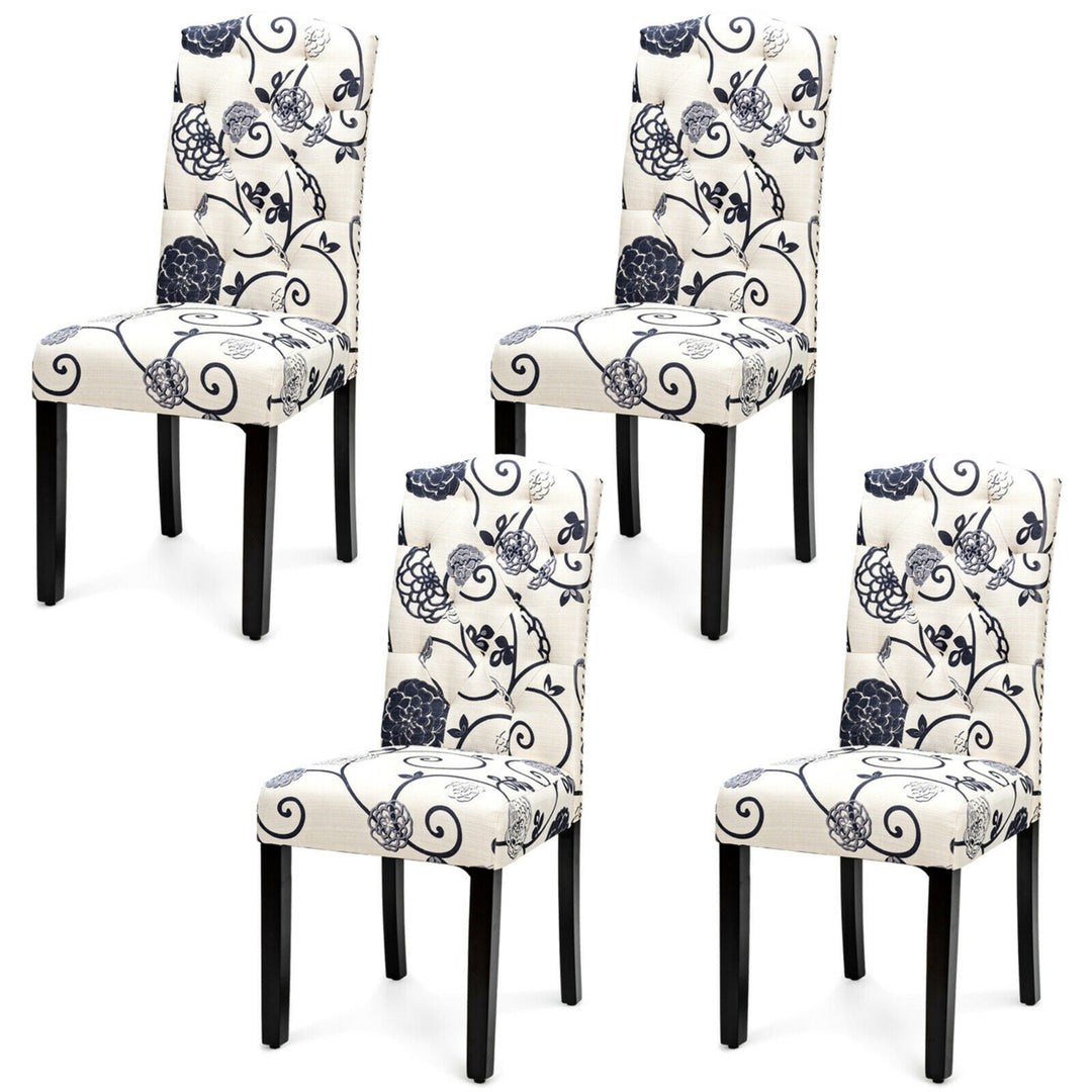 Set of 4 Tufted Dining Chair Upholstered Nailhead Trim Rubber Wooden Leg Image 1