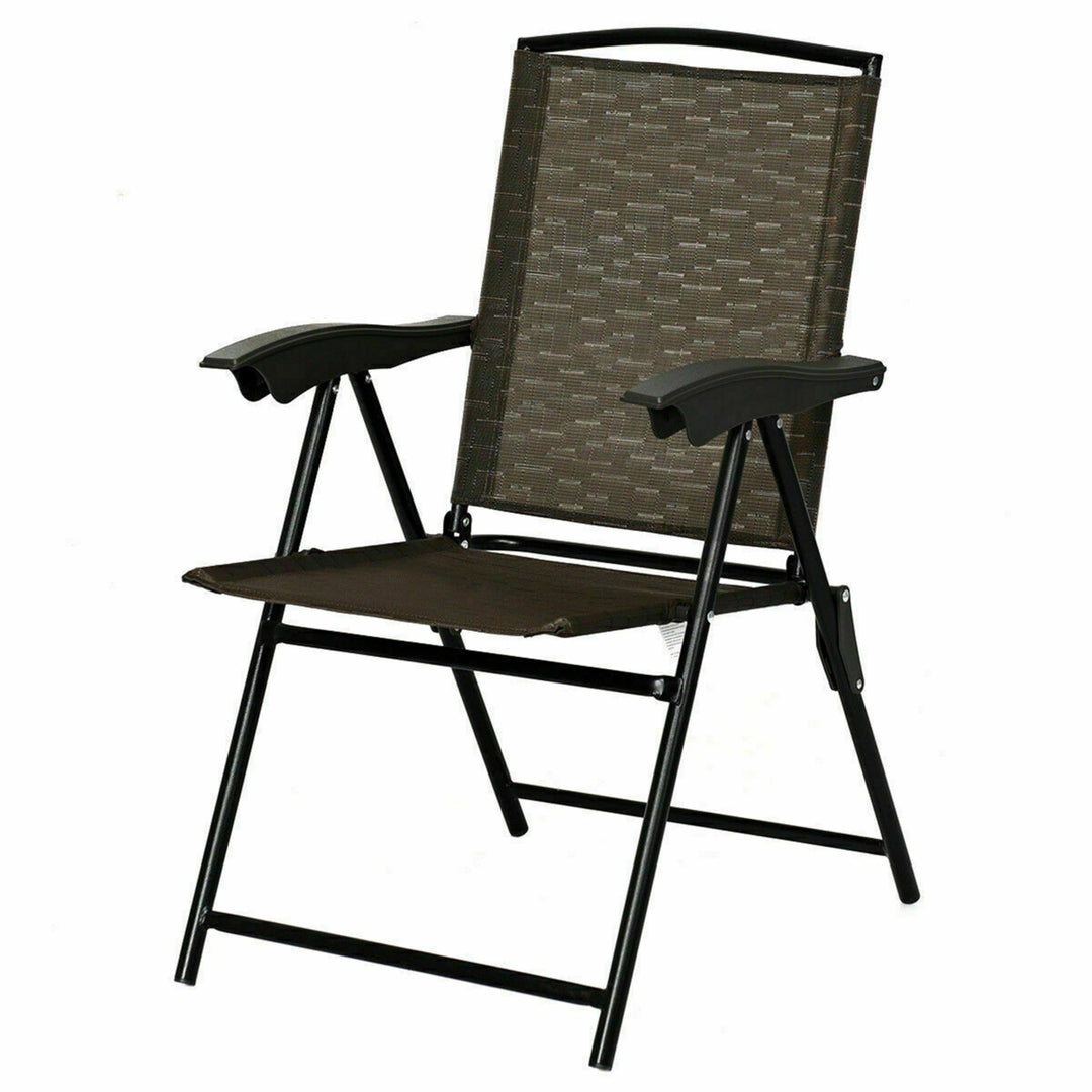 2PCS Folding Sling Chairs Steel Armrest Patio Camping W/Adjustable Back Image 4