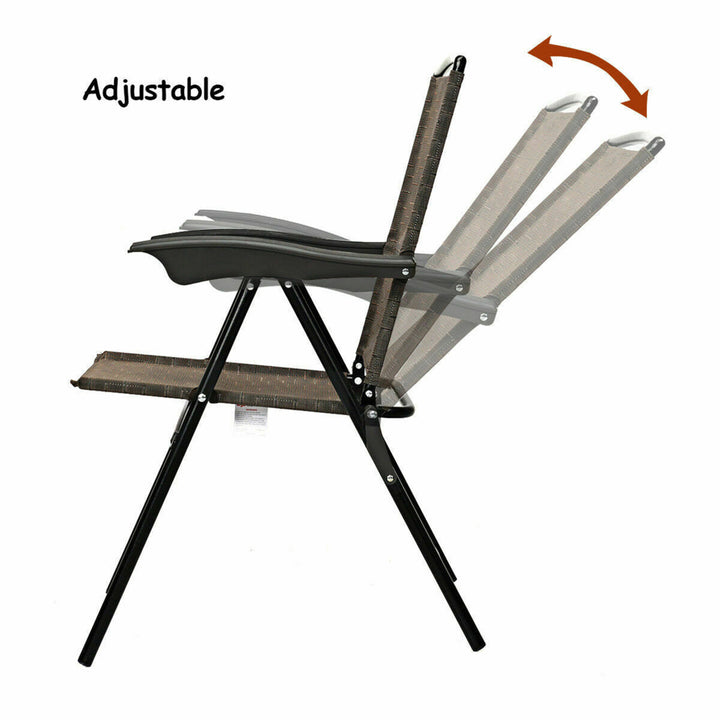 2PCS Folding Sling Chairs Steel Armrest Patio Camping W/Adjustable Back Image 5