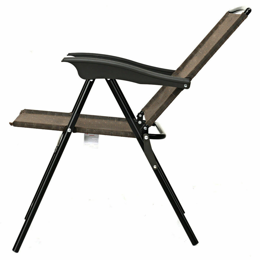 2PCS Folding Sling Chairs Steel Armrest Patio Camping W/Adjustable Back Image 7