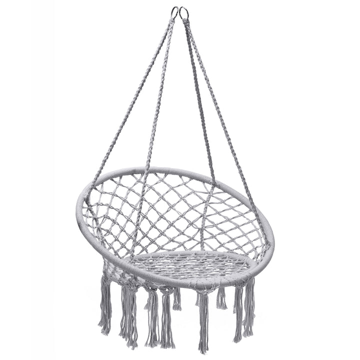 Hammock Chair Hanging Cotton Rope Macrame Swing Chair w/ Stand Gray Image 7