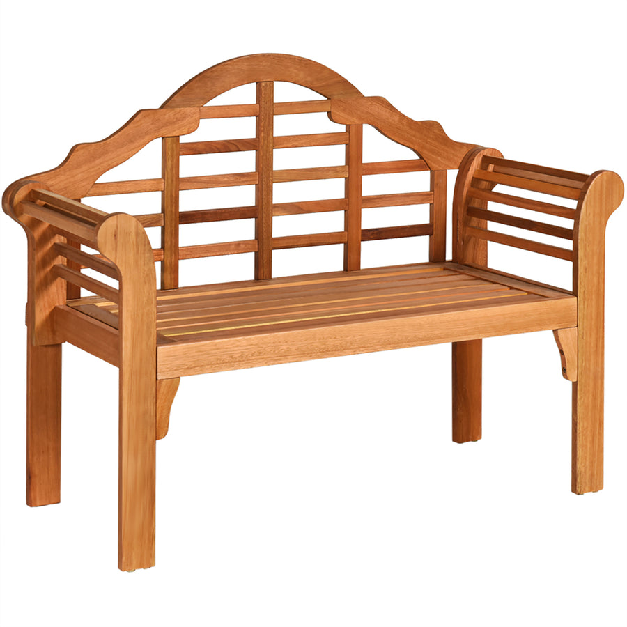 Foldable Patio Wooden Bench Garden Loveseat with Crown-Like Backrest Image 1