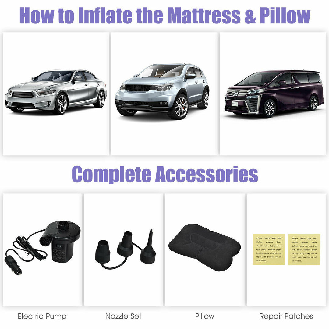 Inflatable Car Air Backseat Mattress Flocking Travel SUV Camping Pad Pill and Pump Image 8