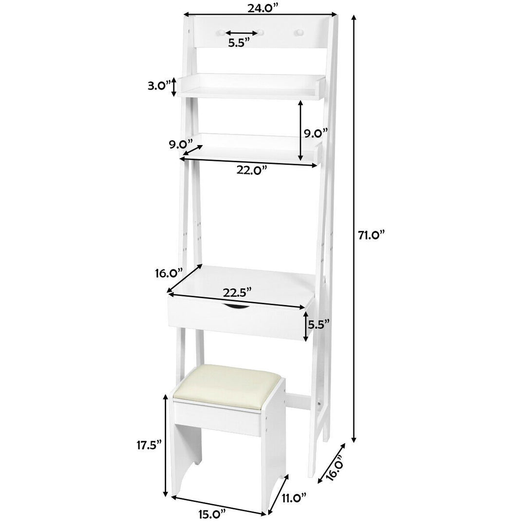 Vanity Set Makeup Dressing Table w/Flip Top Mirror Hooks Shelves Image 10