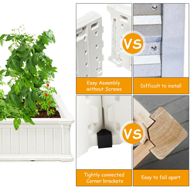 2 PCS Raised Garden Bed Rectangle Plant Box Planter Flower Vegetable White Image 4