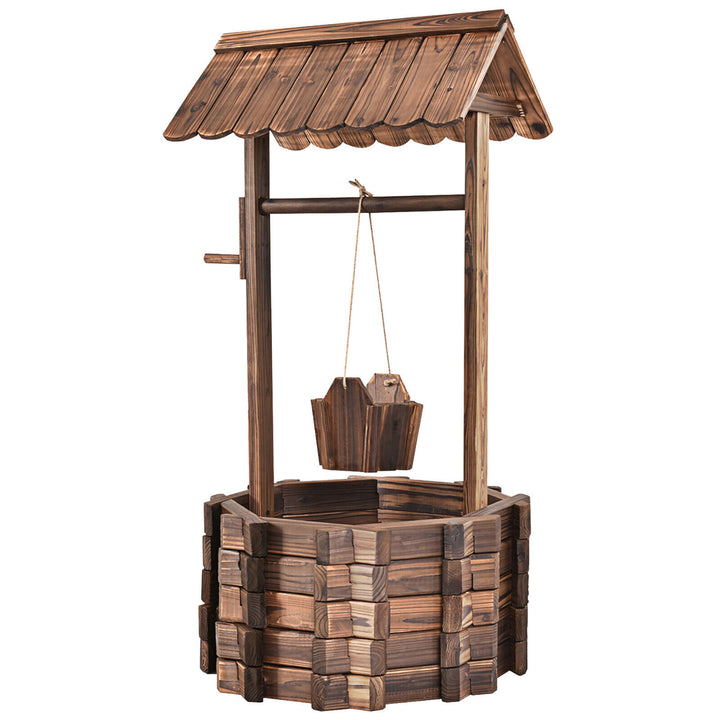 Outdoor Wooden Wishing Well Bucket Flower Plants Planter Patio Garden Image 10