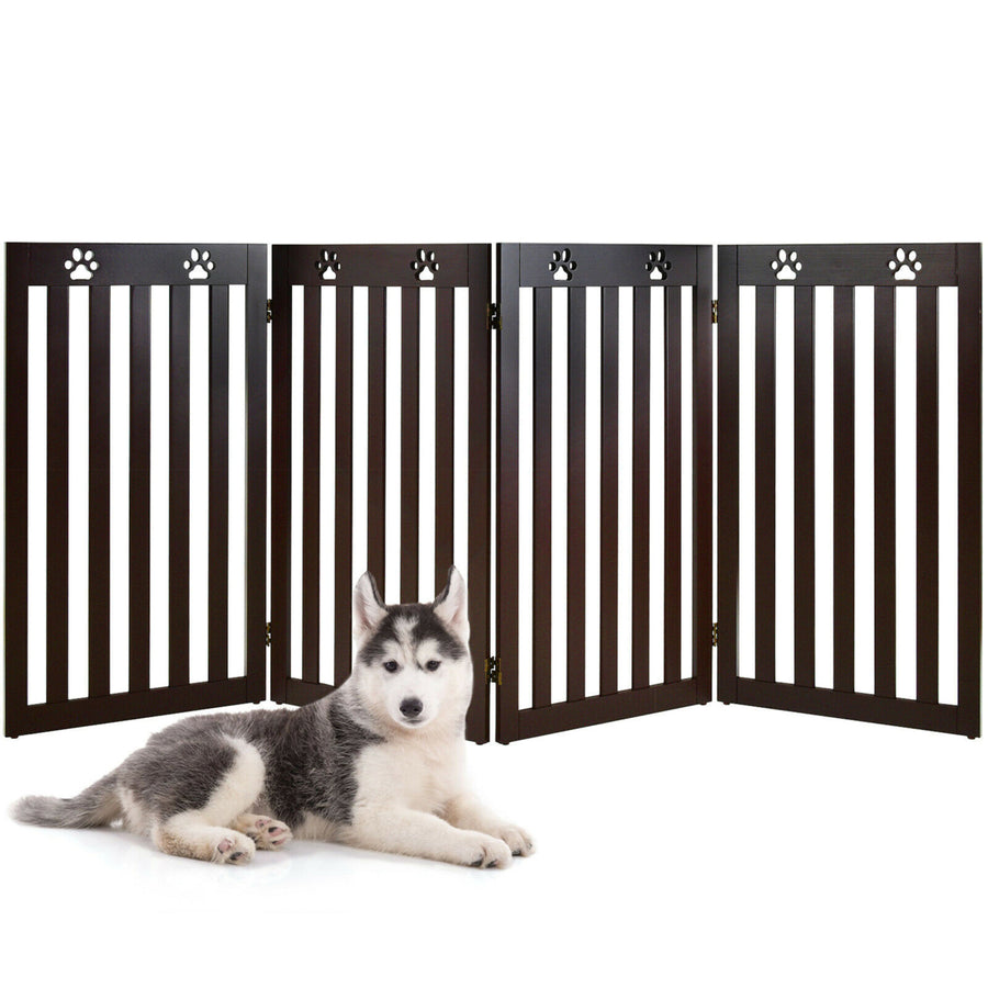 36 Folding Wooden Freestanding Pet Gate Dog Gate W/360 Hinge Espresso Image 1