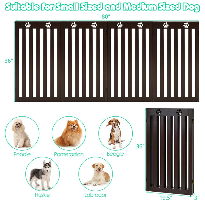 36 Folding Wooden Freestanding Pet Gate Dog Gate W/360 Hinge Espresso Image 2