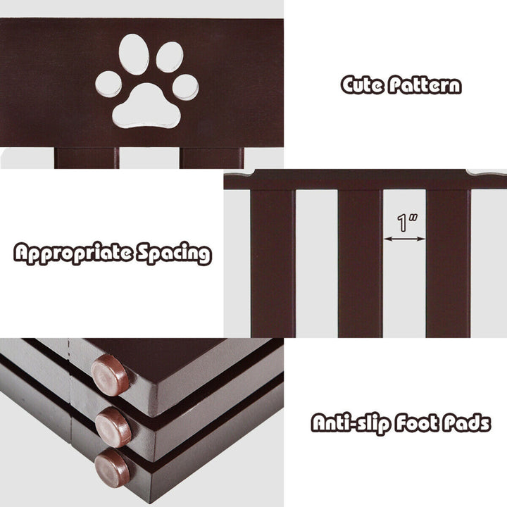 36 Folding Wooden Freestanding Pet Gate Dog Gate W/360 Hinge Espresso Image 8