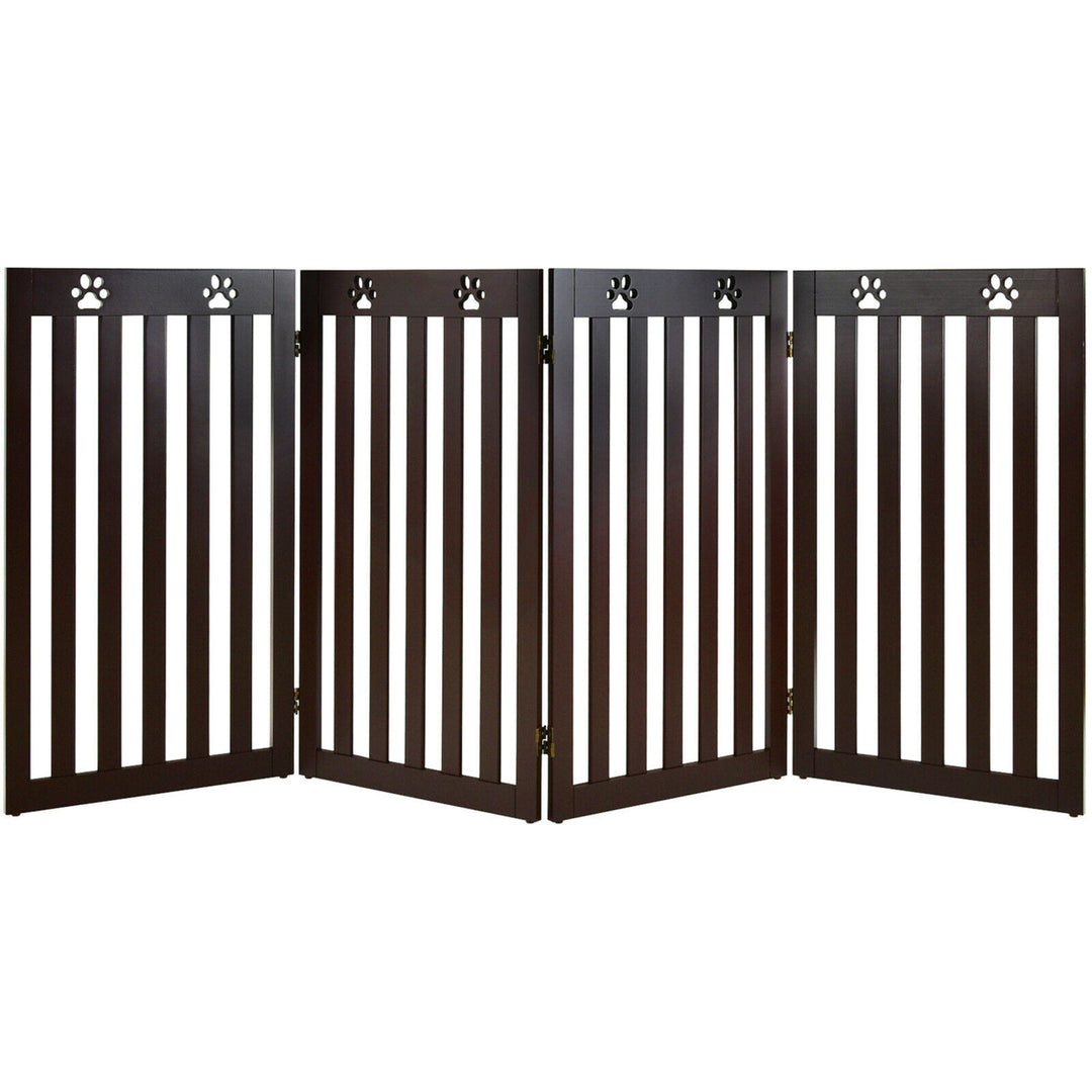 36 Folding Wooden Freestanding Pet Gate Dog Gate W/360 Hinge Espresso Image 9