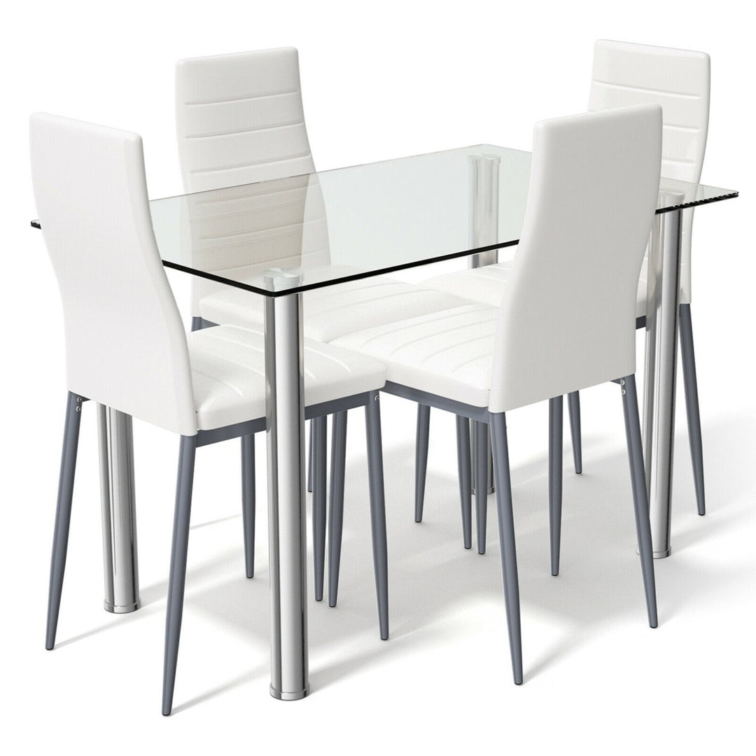 5 Piece Table Chair Dining Set Glass Metal Kitchen Furniture Image 1