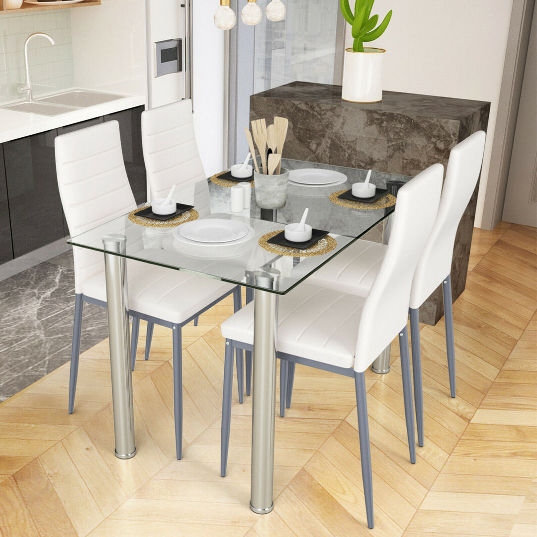 5 Piece Table Chair Dining Set Glass Metal Kitchen Furniture Image 3