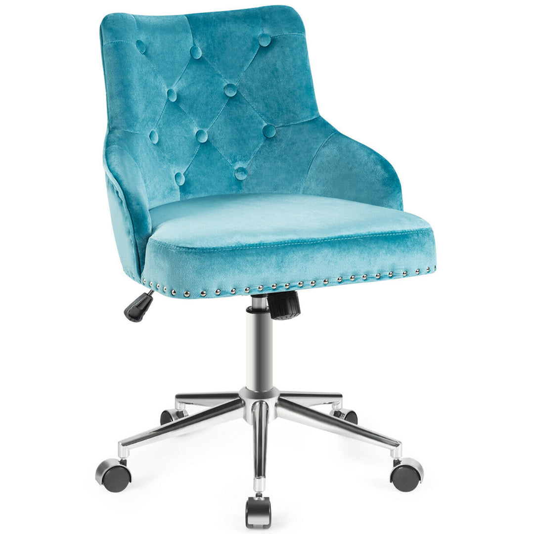 Velvet Office Chair Upholstered Swivel Computer Task Chair Turquoise Image 1