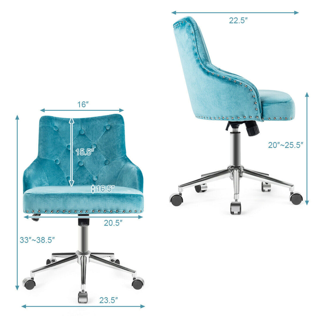 Velvet Office Chair Upholstered Swivel Computer Task Chair Turquoise Image 2