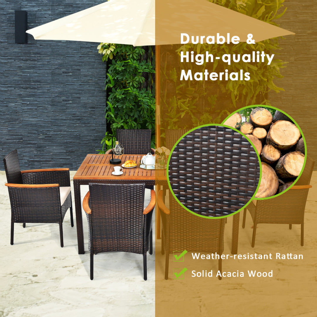 7PCS Rattan Outdoor Dining Set Patio Furniture Set w/ Cushions Umbrella Hole Image 7