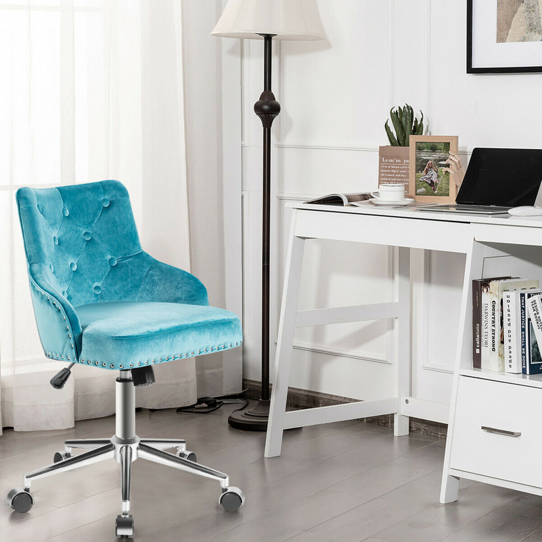 Velvet Office Chair Upholstered Swivel Computer Task Chair Turquoise Image 3