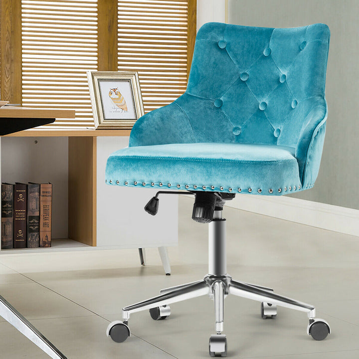 Velvet Office Chair Upholstered Swivel Computer Task Chair Turquoise Image 5