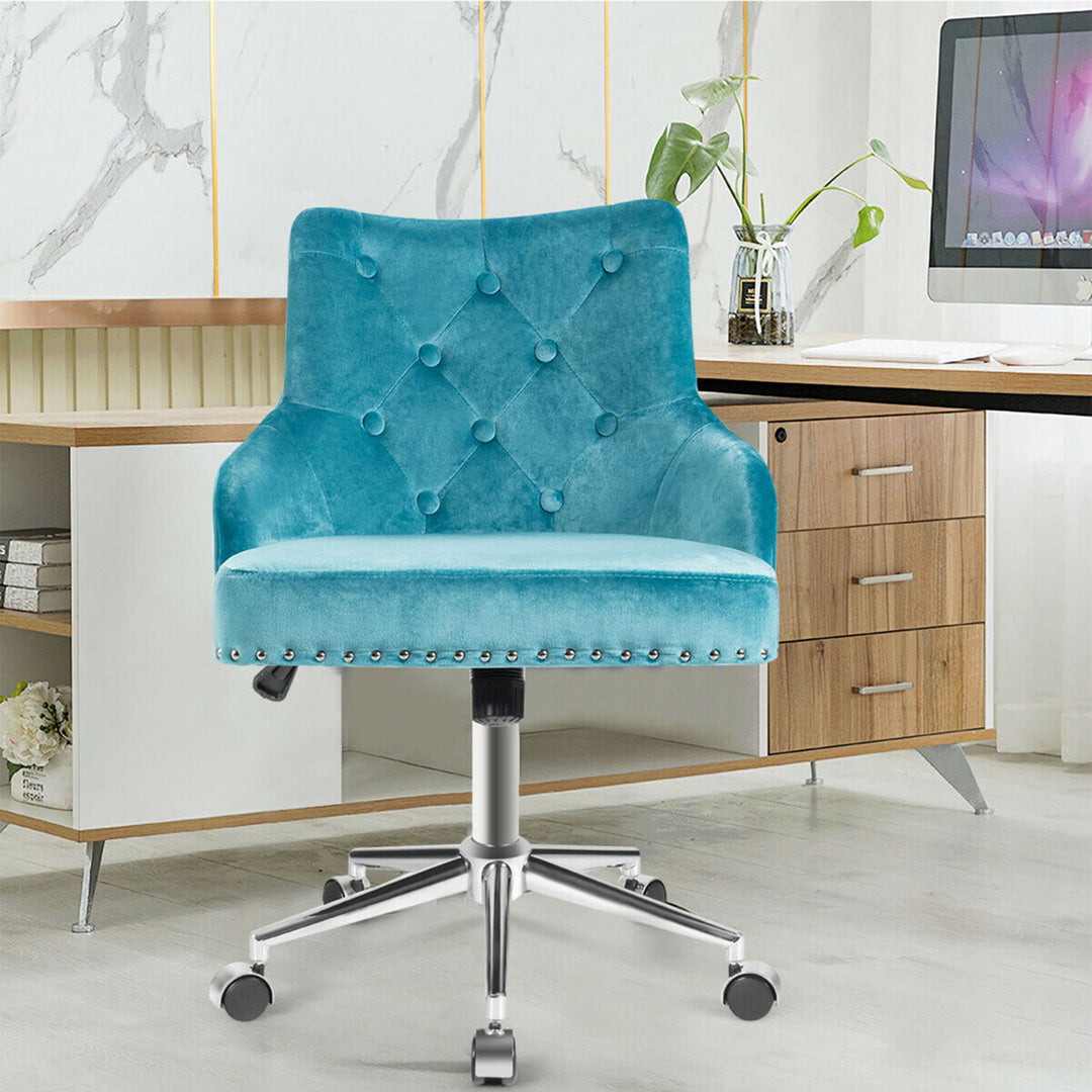 Velvet Office Chair Upholstered Swivel Computer Task Chair Turquoise Image 6