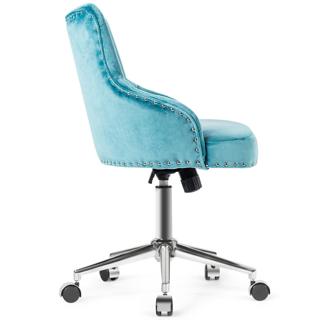 Velvet Office Chair Upholstered Swivel Computer Task Chair Turquoise Image 7