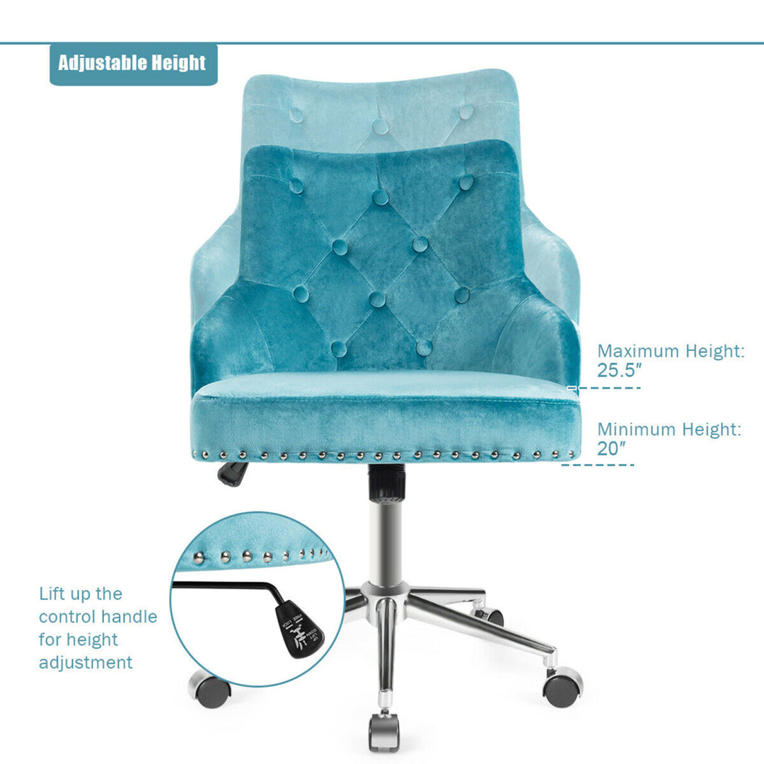 Velvet Office Chair Upholstered Swivel Computer Task Chair Turquoise Image 8