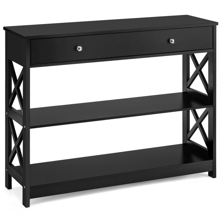 Console Table Drawer Shelves Sofa Accent Table Entryway Hallway Black/White Image 4