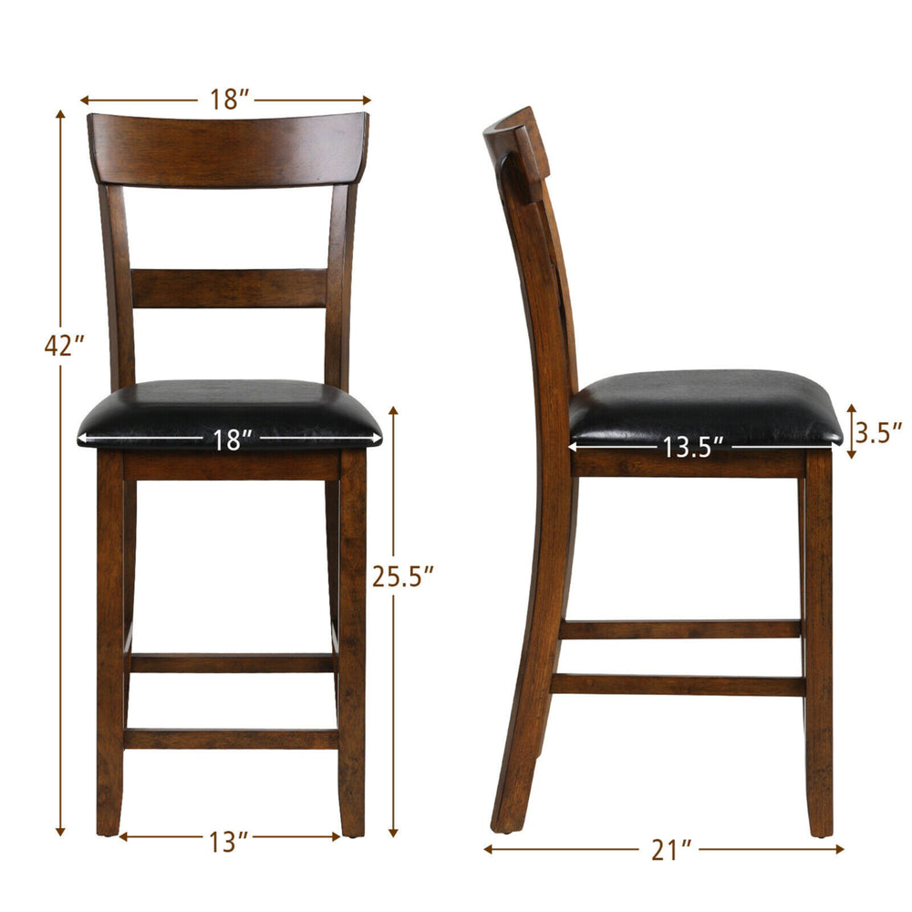 Set of 2 Barstools Counter Height Chairs w/Leather Seat and Rubber Wood Legs Image 2