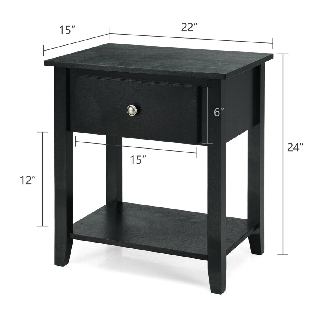 2PCS Nightstand Sofa End Side Table W/ Storage Drawer Bottom Shelf Black Image 2