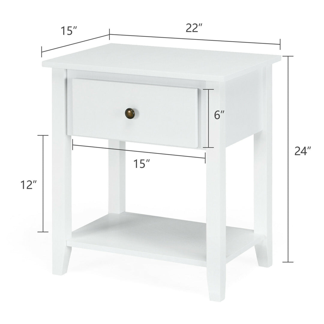 2PCS Nightstand Sofa End Side Table W/ Storage Drawer Bottom Shelf White Image 2