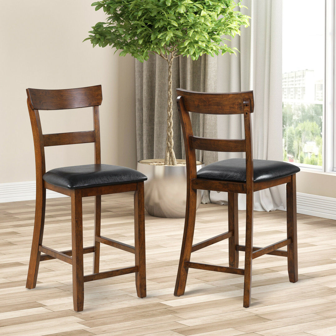 Set of 2 Barstools Counter Height Chairs w/Leather Seat and Rubber Wood Legs Image 3