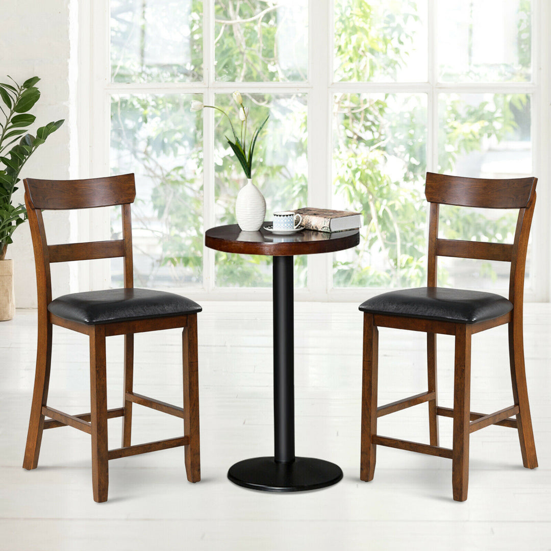 Set of 2 Barstools Counter Height Chairs w/Leather Seat and Rubber Wood Legs Image 4