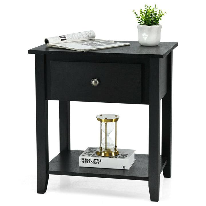 2PCS Nightstand Sofa End Side Table W/ Storage Drawer Bottom Shelf Black Image 4