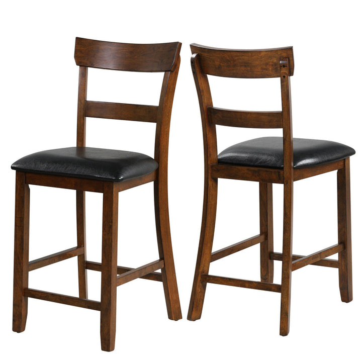 Set of 2 Barstools Counter Height Chairs w/Leather Seat and Rubber Wood Legs Image 5