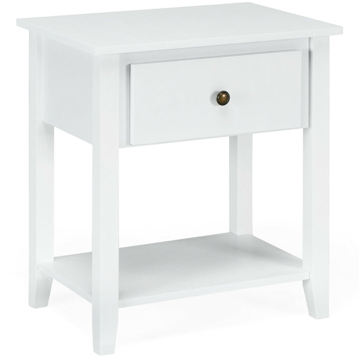 2PCS Nightstand Sofa End Side Table W/ Storage Drawer Bottom Shelf White Image 6