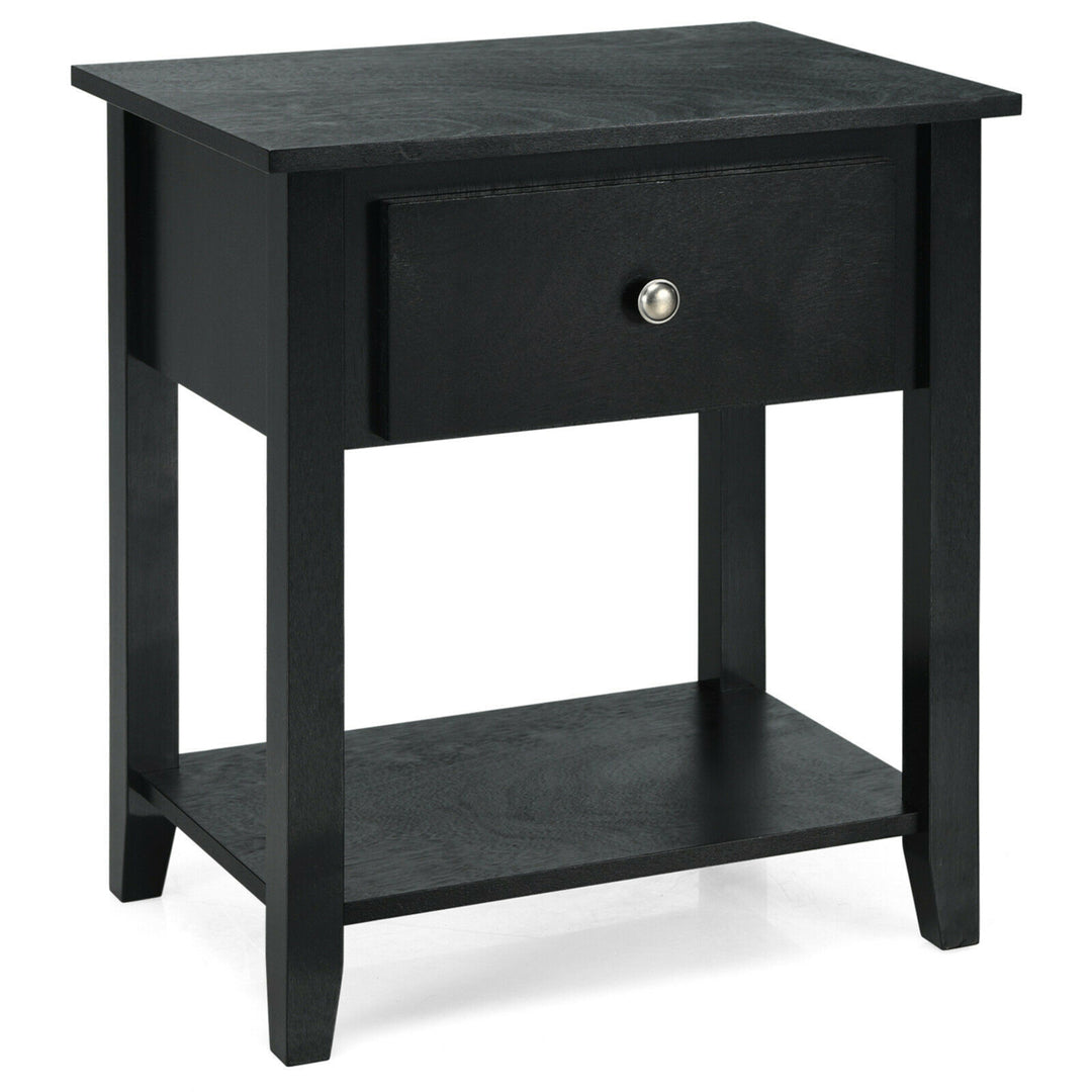 2PCS Nightstand Sofa End Side Table W/ Storage Drawer Bottom Shelf Black Image 6