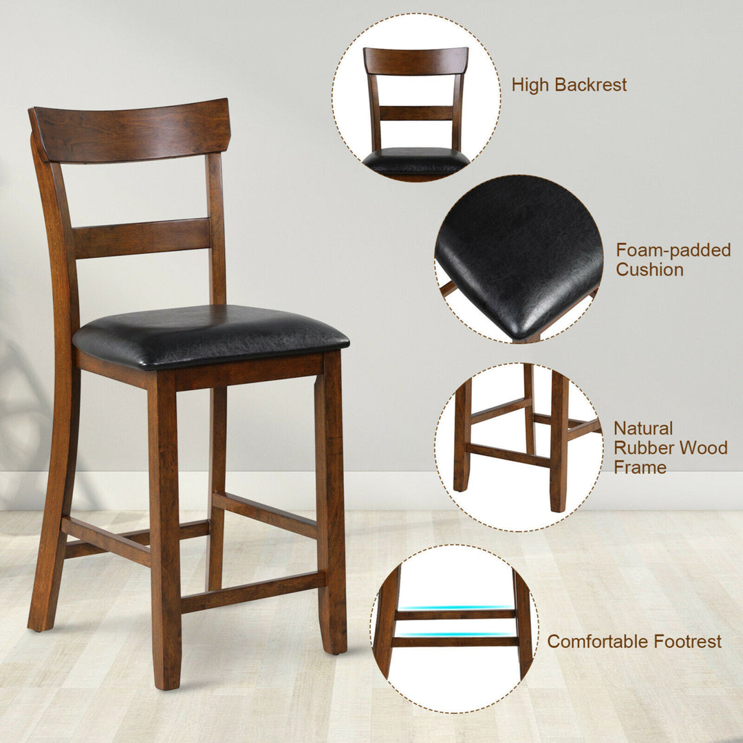 Set of 2 Barstools Counter Height Chairs w/Leather Seat and Rubber Wood Legs Image 10