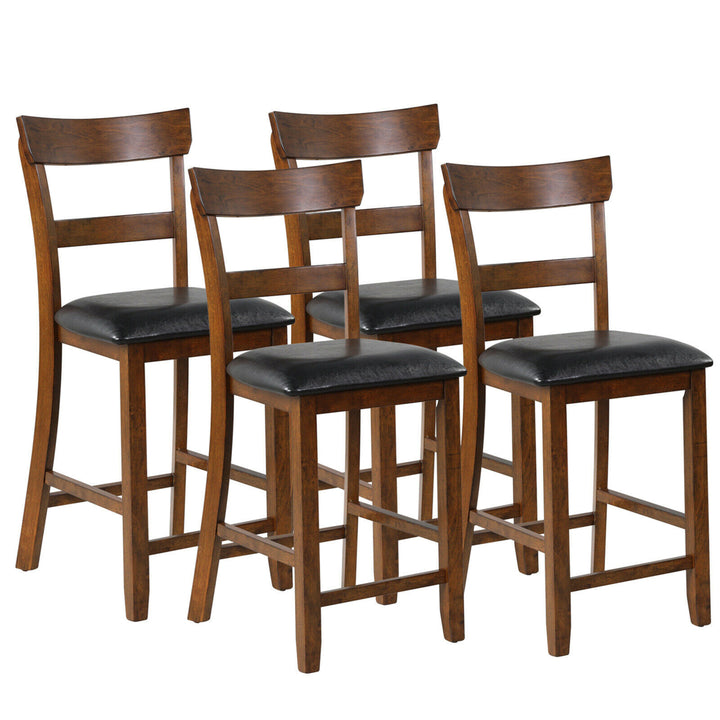 Set of 4 Barstools Counter Height Chairs w/Leather Seat and Rubber Wood Legs Image 1