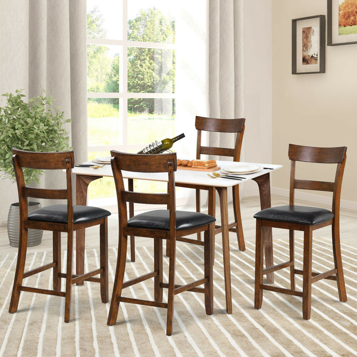 Set of 4 Barstools Counter Height Chairs w/Leather Seat and Rubber Wood Legs Image 3