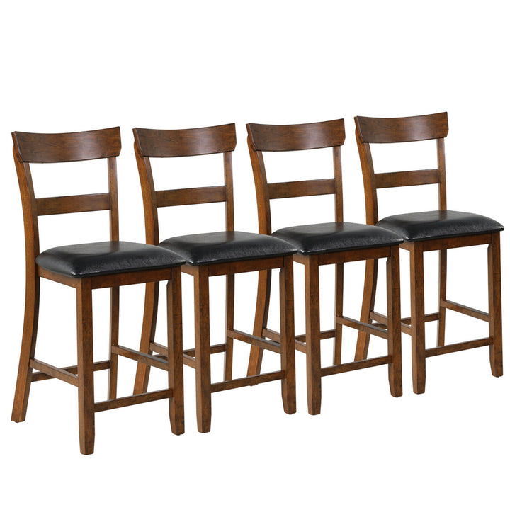 Set of 4 Barstools Counter Height Chairs w/Leather Seat and Rubber Wood Legs Image 5