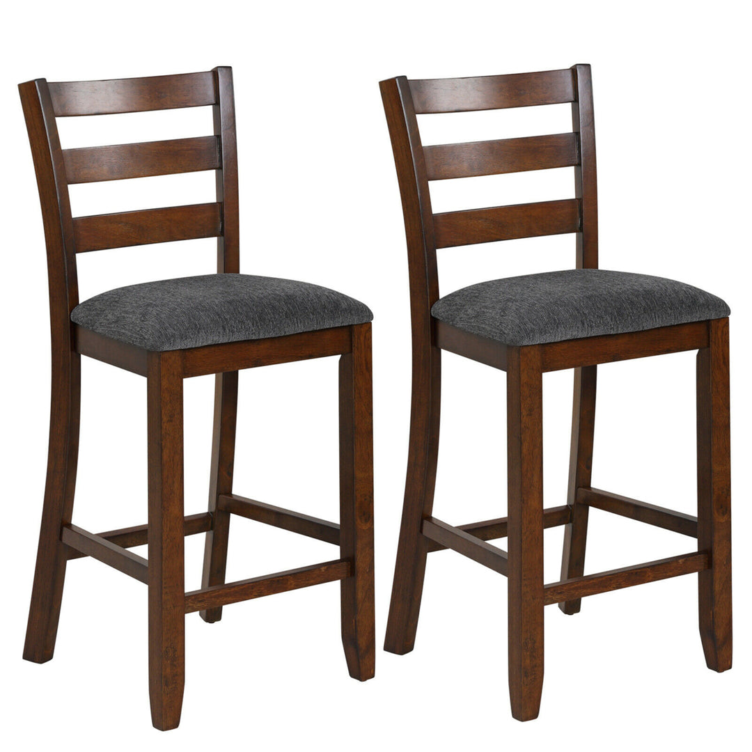 Set of 2 Barstools Counter Height Chairs w/Fabric Seat and Rubber Wood Legs Image 1