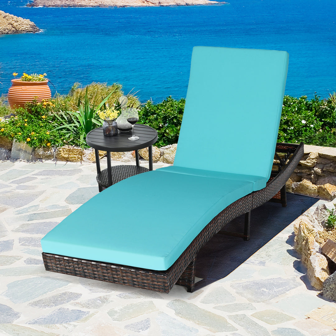 Set of 2 Foldable Patio Rattan Chaise Lounge Chair w/5 Back Positions Turquoise Cushion Image 4