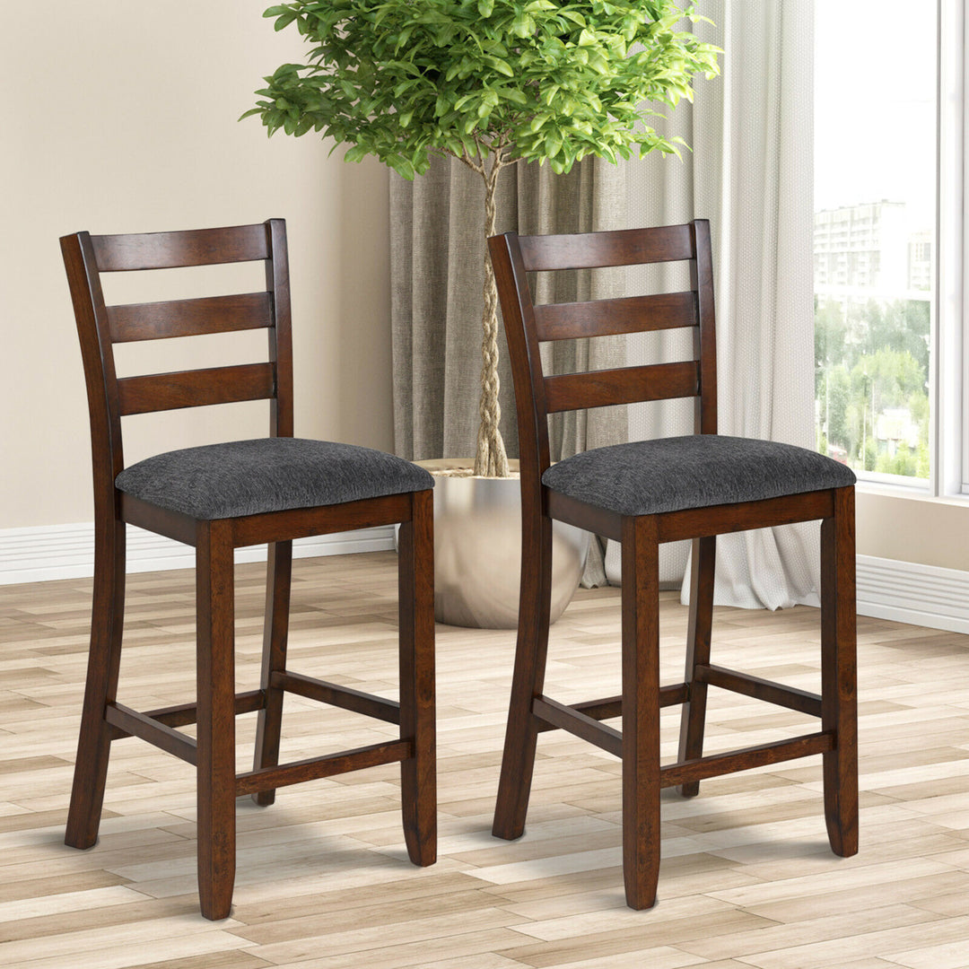 Set of 2 Barstools Counter Height Chairs w/Fabric Seat and Rubber Wood Legs Image 3