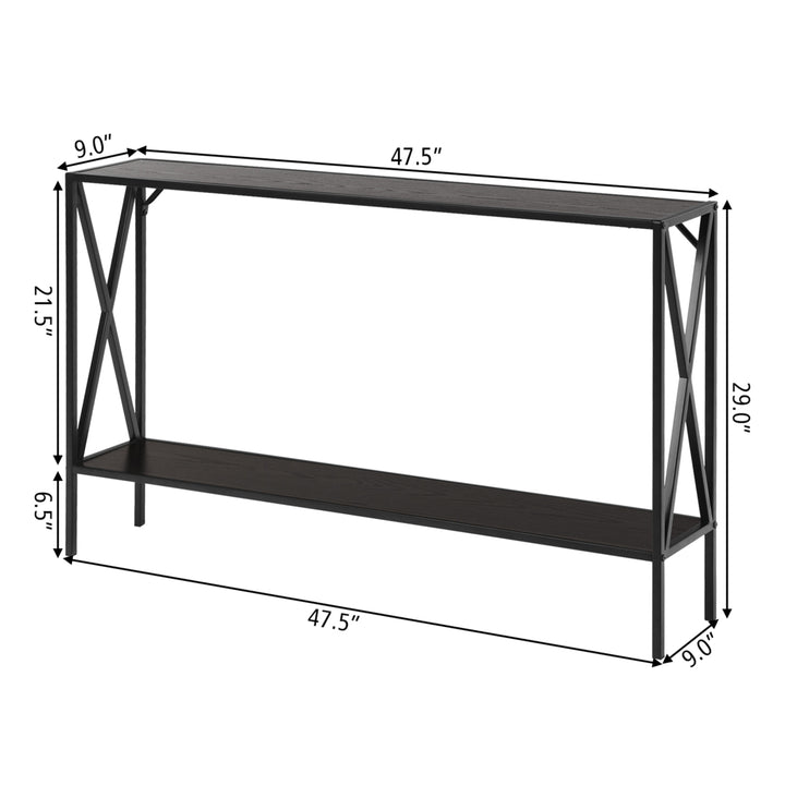 Console Table 2 Tier Sofa Side Accent Table w/ Shelf Entryway Hallway Brown Image 2