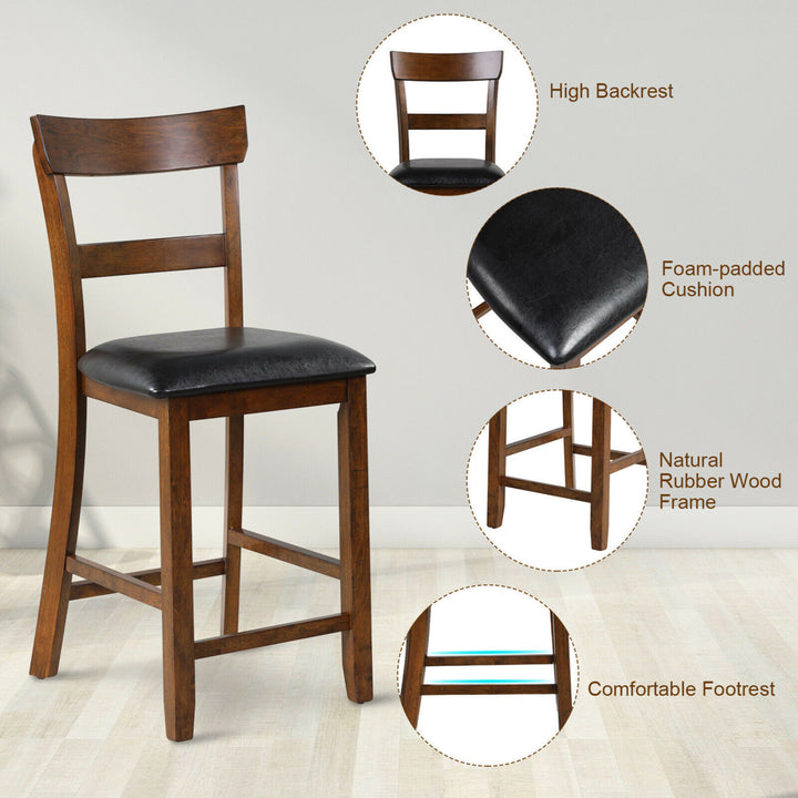 Set of 4 Barstools Counter Height Chairs w/Leather Seat and Rubber Wood Legs Image 10